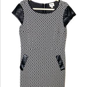 Stretchy faux leather trim knee length dress